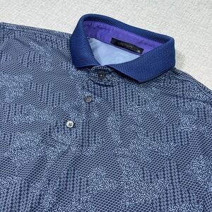 Greyson Golf Polo Shirt Mens XL Blue Short Sleeve Geometric Polyester Spandex